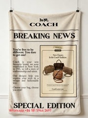 Coach Vintage Breaking News Print Flannel Fleece Throw Blanket C055